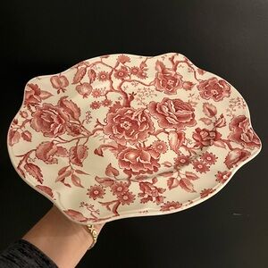 Vintage Johnson Brothers English Chippendale Red Floral Platter England 1950s